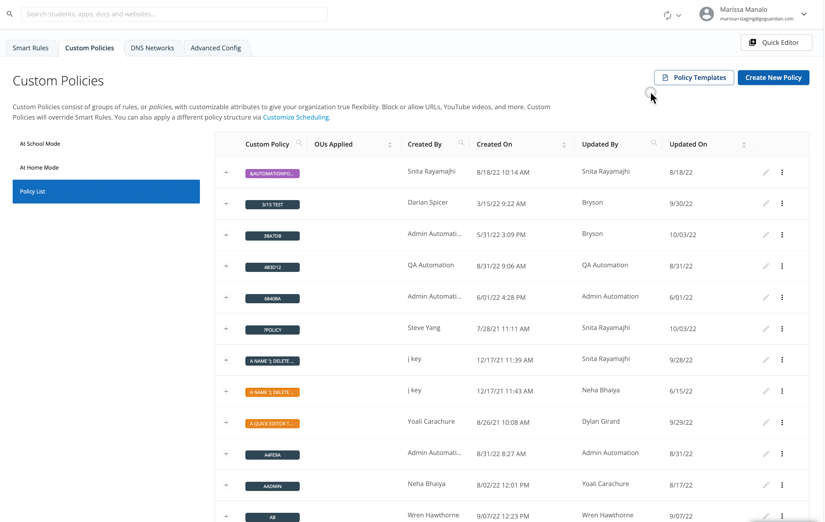 A gif of a GoGuardian Admin user creating policy templates