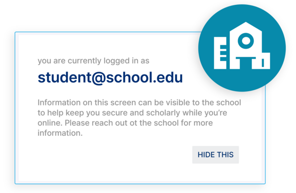 screenshot of a user 'student@school.edu' receiving a GoGuardian device notification